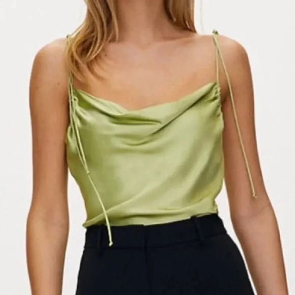 WILFRED - Aritzia Allusion Green Silky Satin Cowl Neck Camisole - Picture 3 of 11